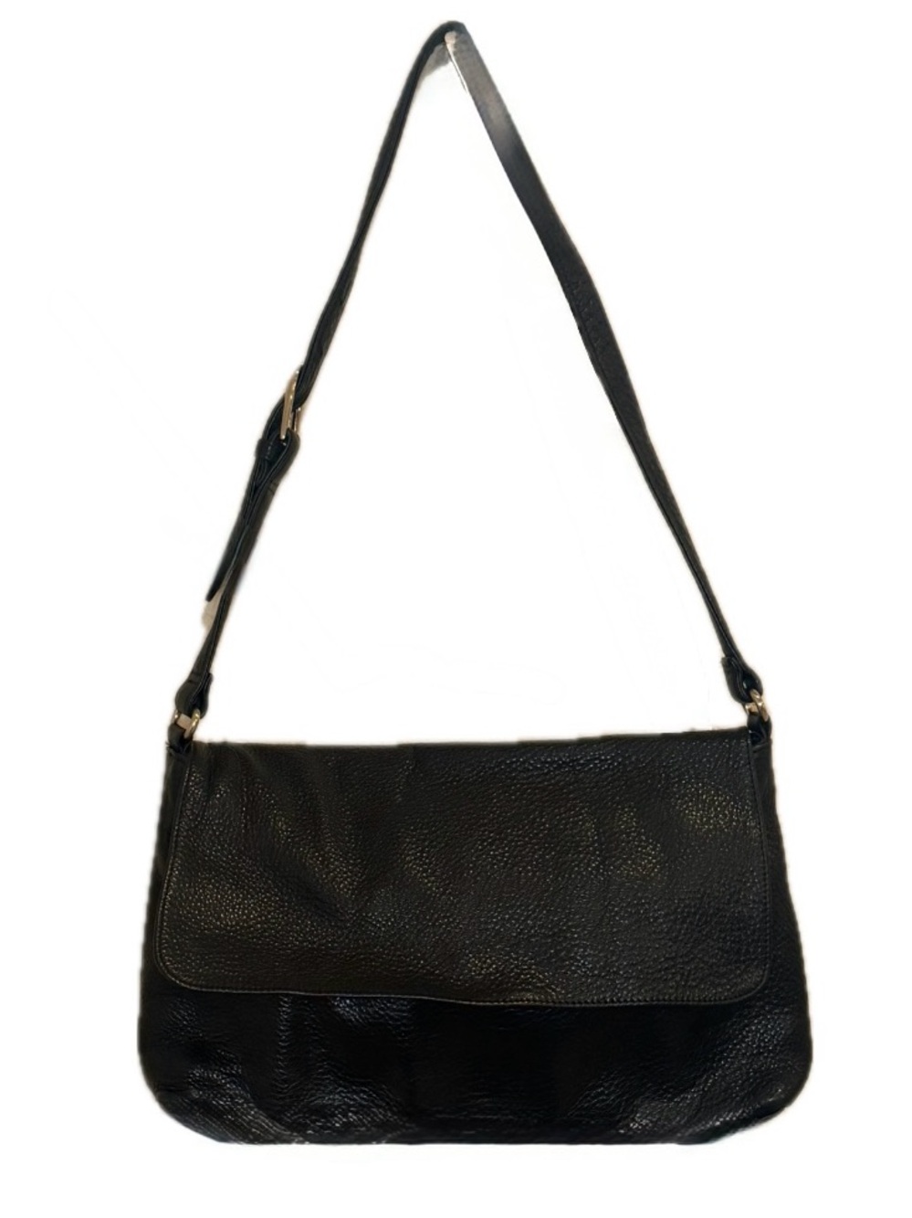 VINTAGE Stone Mountain Black Pebbled Leather Shoulder Bag - 90s Minimalist VTG